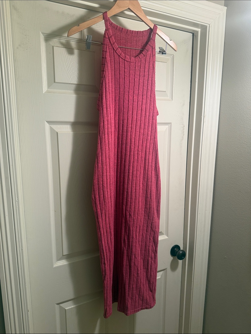 Sleeveless Ribbed knit Pink Maxi Dress